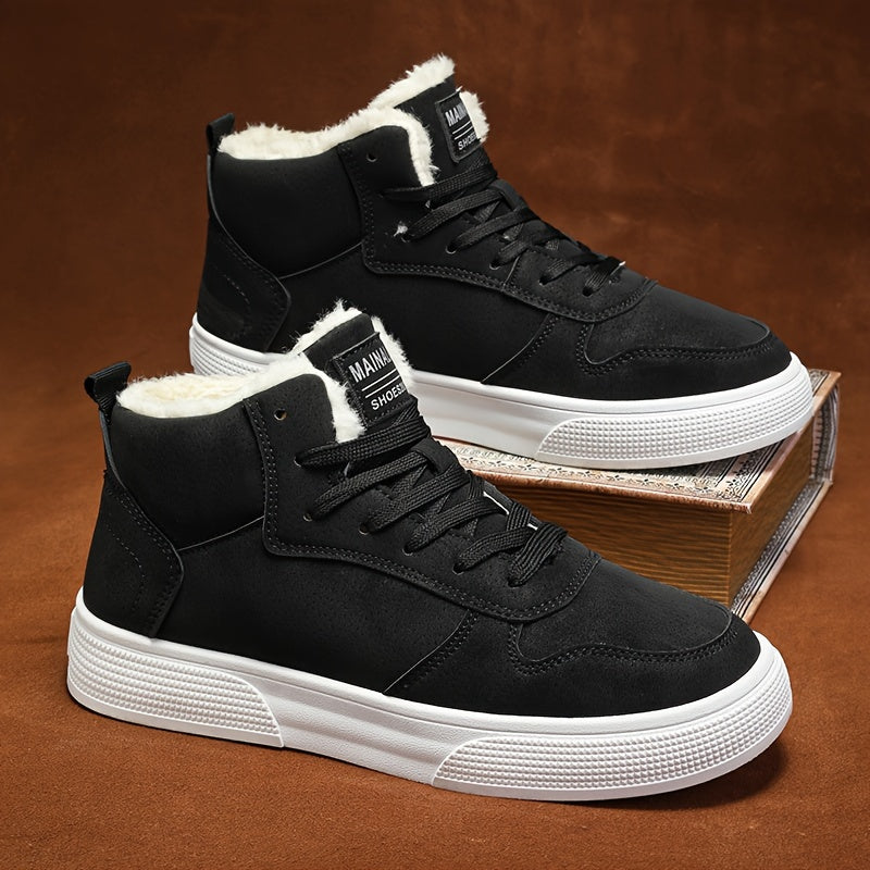 Plush Lined High Top Lace Up Trainers for Men | Cushioned Winter Walking