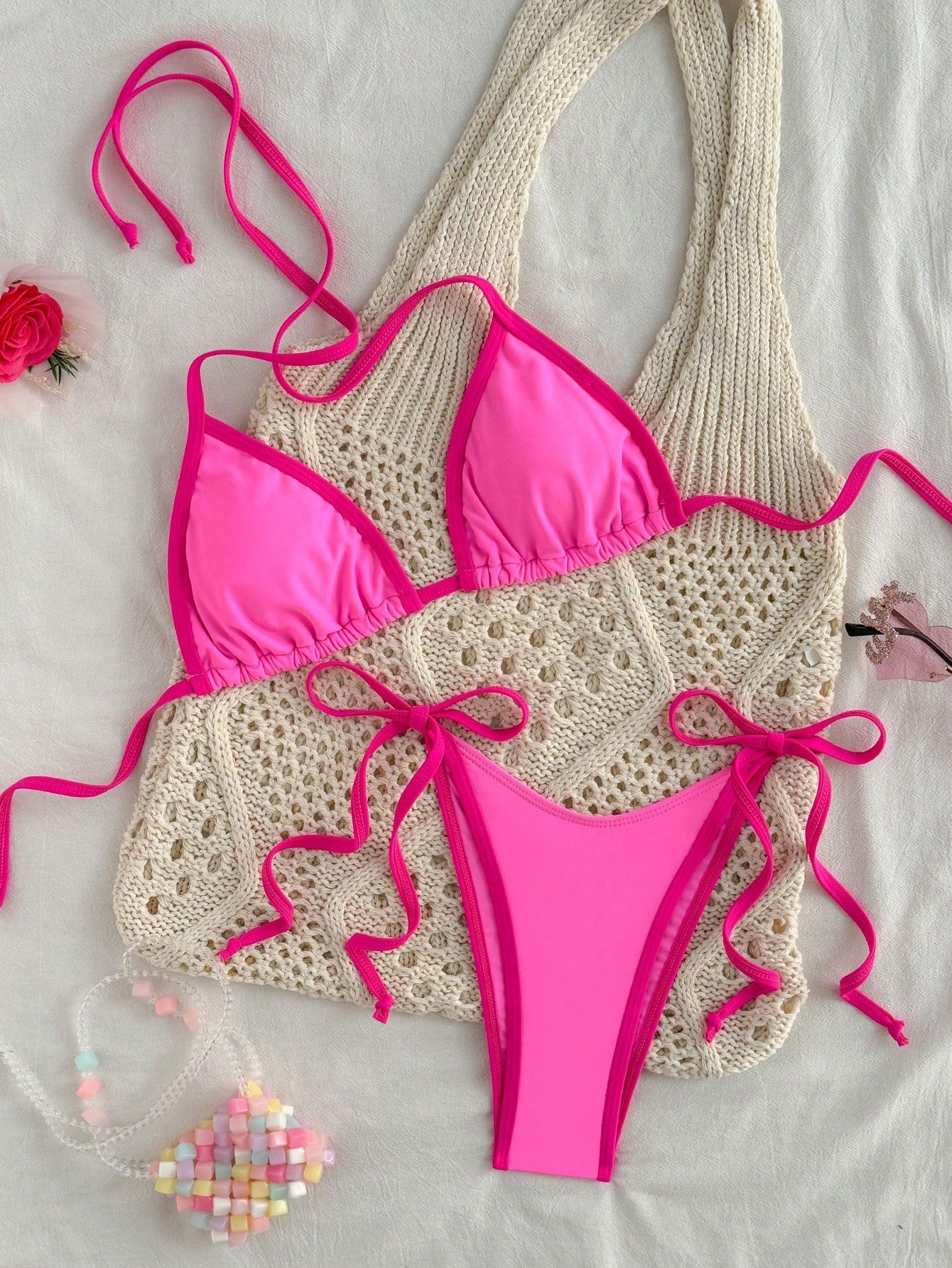 Women Bikini Set | Triangle halter with contrast trim