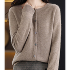 Merino Wool Cashmere Blend Round Neck Button Cardigan for Women | Winter Knit