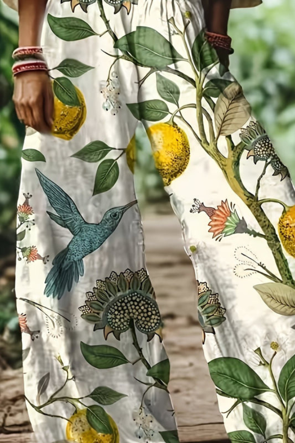 Floral Print Cropped Wide Leg Trousers for Women