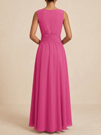 Sleeveless Ruched A-Line Chiffon Maxi Dress for Women | Wedding Guest