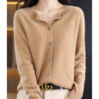 Merino Wool Cashmere Blend Round Neck Button Cardigan for Women | Winter Knit