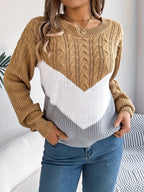 Colour Block Round Neck Knit Jumper for Women | Relaxed Fit Casual Wear