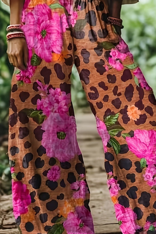 Floral Print Cropped Wide Leg Trousers for Women