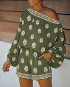 Viscose Lantern Sleeve Off-Shoulder Co-ord Set for Women | Summer