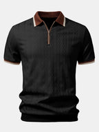 Textured Knit Quarter Zip Tailored Polo Shirt for Men | Smart Casual Style