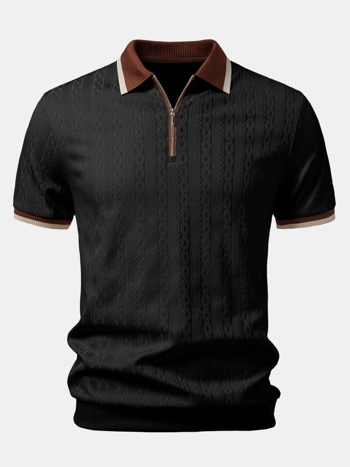 Textured Knit Quarter Zip Tailored Polo Shirt for Men | Smart Casual Style
