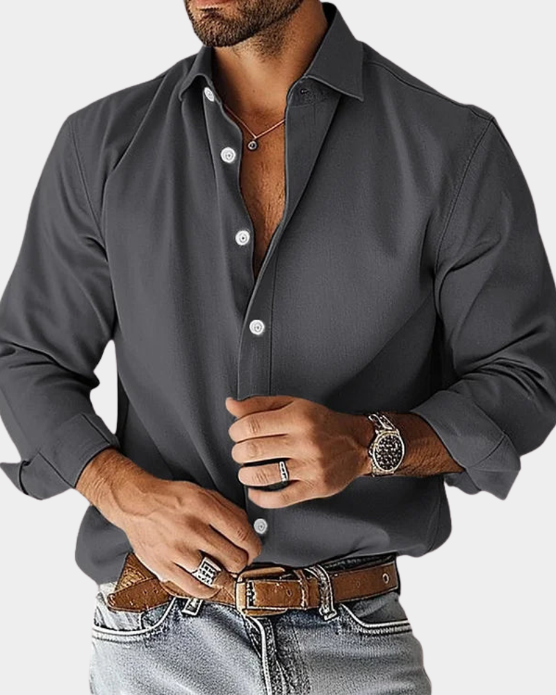Crease Free Moisture Wicking Tailored Fit Long Sleeve Button Up Shirt for Men