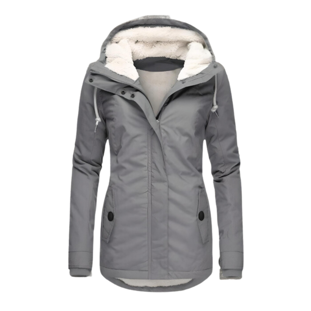 Water Repellent Hooded Slim Fit Parka Jacket with Sherpa Lining for Women