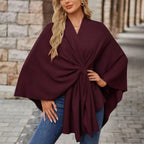 Lightweight Loose Fit Open Poncho with Front Knot Detail for Women | Casual Wear