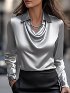 Women Blouse | Draped Cowl Neck with Long Sleeves