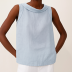 Grey Sleeveless Roll Collar Top for Women