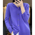 Merino Wool Cashmere Blend Round Neck Button Cardigan for Women | Winter Knit