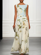 Floral Boat Neck Sleeveless Maxi Dress for Women | Wedding Guest