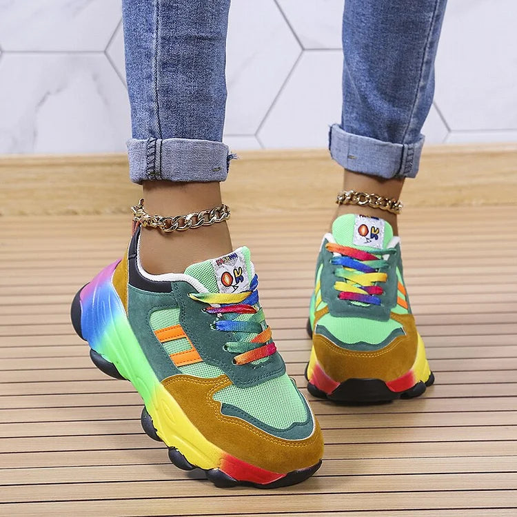Blue Green Rainbow Orthopaedic Wide Toe Box Lightweight Trainers for Women