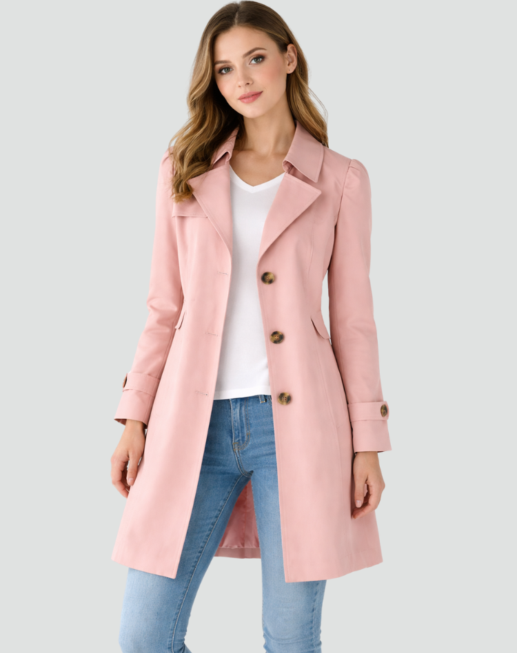 Tailored Mid Length Trench Coat with Structured Lapel Collar for Women