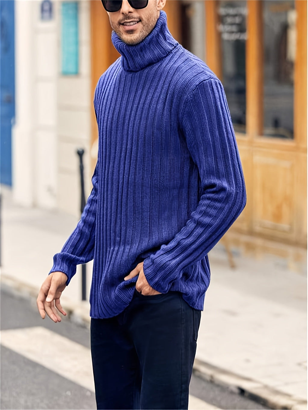 Textured Ribbed Knit High Neck Jumper for Men | Autumn and Winter Layer