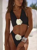 Women Bikini Set | Halter top with flower detail and high-cut bottom