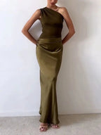 One Shoulder Pleated Maxi Dress for Women | Party and Formal Occasions