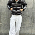 Glossy Quilted Sherpa Lined Hooded Puffer Jacket for Men | Outdoor Wear