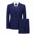 Navy Blue Tweed Double Breasted Three Piece Suit for Men | Wedding Occasion