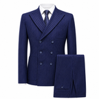 Navy Blue Tweed Double Breasted Three Piece Suit for Men | Wedding Occasion
