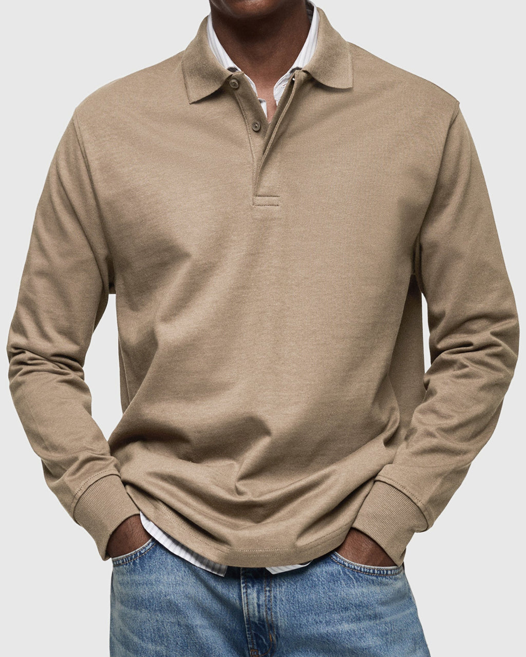Cotton Long Sleeve Polo Shirt for Men