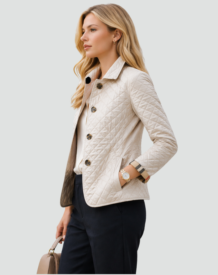 Quilted Stitch Button Front Lightweight Jacket for Women | Mid-Season Coat
