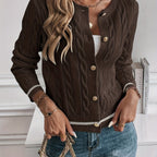 Cable Knit Open Front Buttoned Cardigan for Women | Work and Casual Wear
