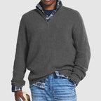 Cashmere Ribbed Quarter Zip Regular Fit Jumper with Raised Collar for Men