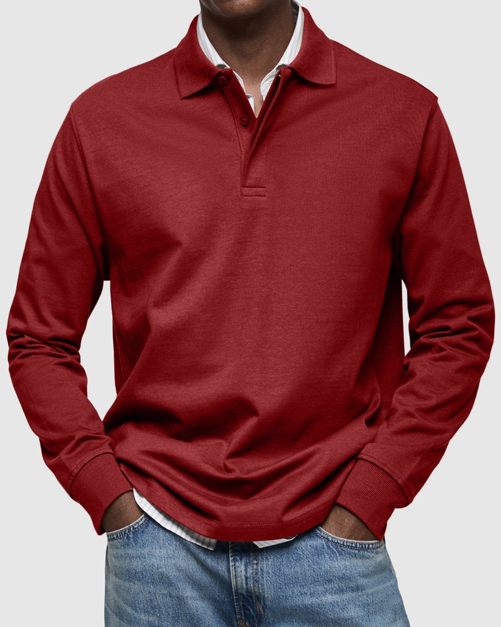 Cotton Long Sleeve Polo Shirt for Men