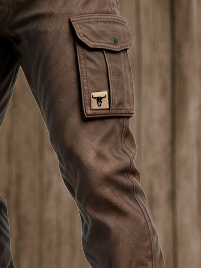 Brown Tapered Slim Fit Cargo Trousers with Flap Utility Pockets for Men