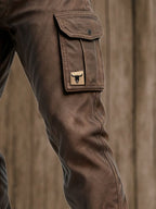Brown Tapered Slim Fit Cargo Trousers with Flap Utility Pockets for Men