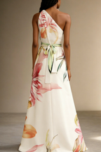 Floral Satin One-Shoulder Maxi Dress for Women | Wedding Guest