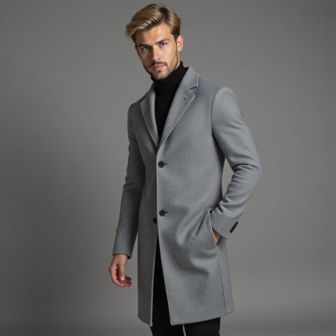 Grey Slim Fit Winter Coat for Men | Classic Formal Occasion Wear