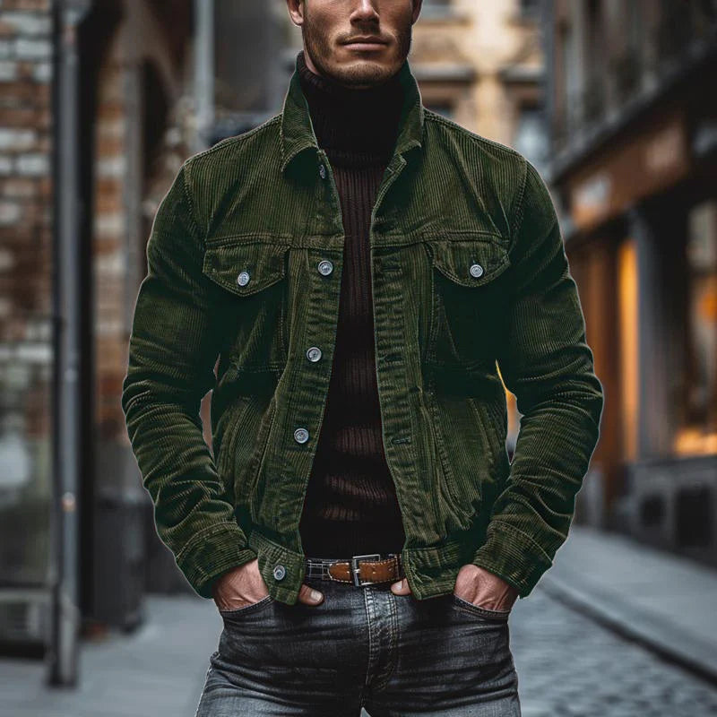 Men Jacket | Button front with chest pockets and ribbed texture