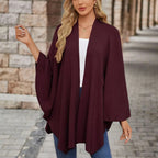 Lightweight Loose Fit Open Poncho with Front Knot Detail for Women | Casual Wear