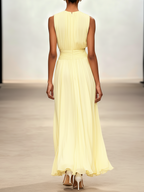 Sleeveless Ruched A-Line Chiffon Maxi Dress for Women | Wedding Guest