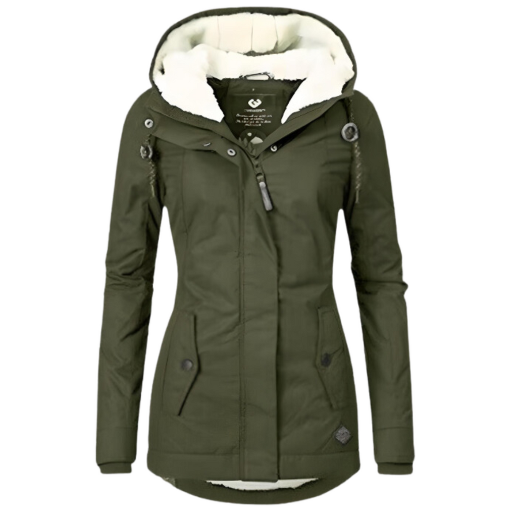 Water Repellent Hooded Slim Fit Parka Jacket with Sherpa Lining for Women