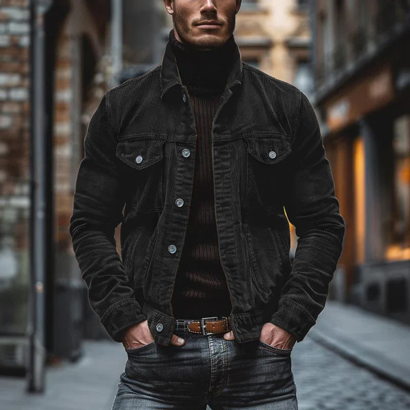 Men Jacket | Button front with chest pockets and ribbed texture