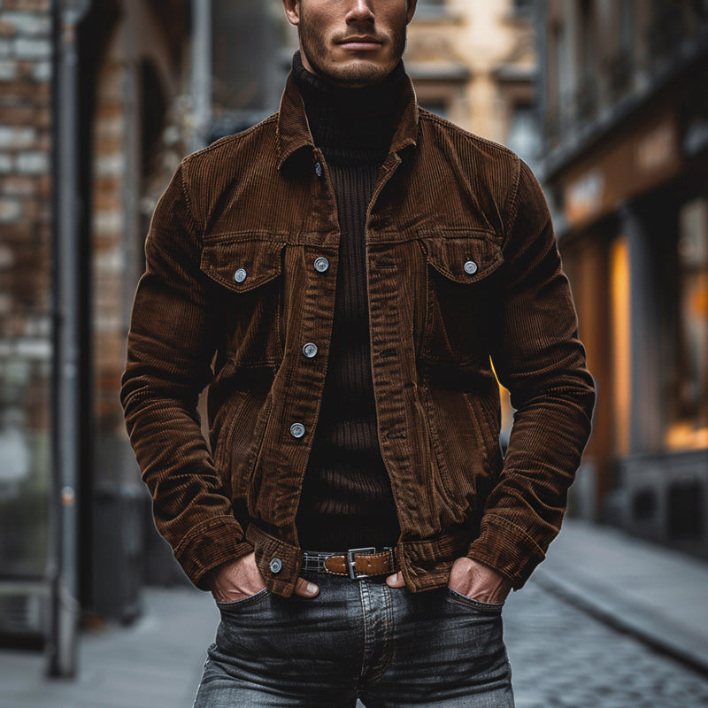Men Jacket | Button front with chest pockets and ribbed texture
