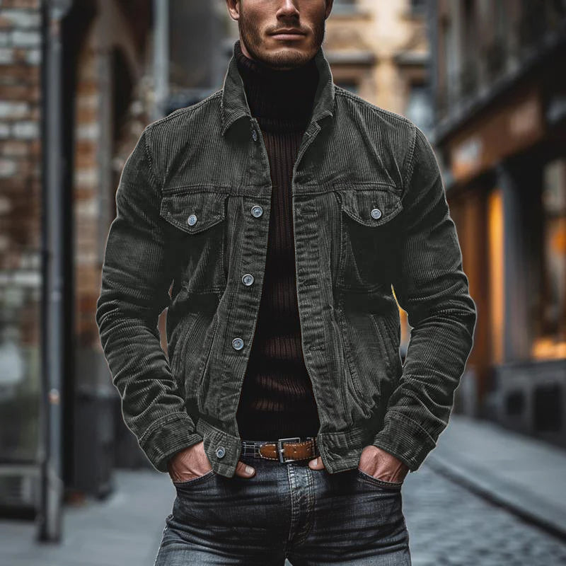 Men Jacket | Button front with chest pockets and ribbed texture