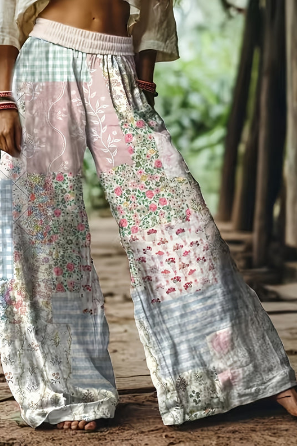 Floral Print Cropped Wide Leg Trousers for Women