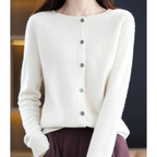 Merino Wool Cashmere Blend Round Neck Button Cardigan for Women | Winter Knit