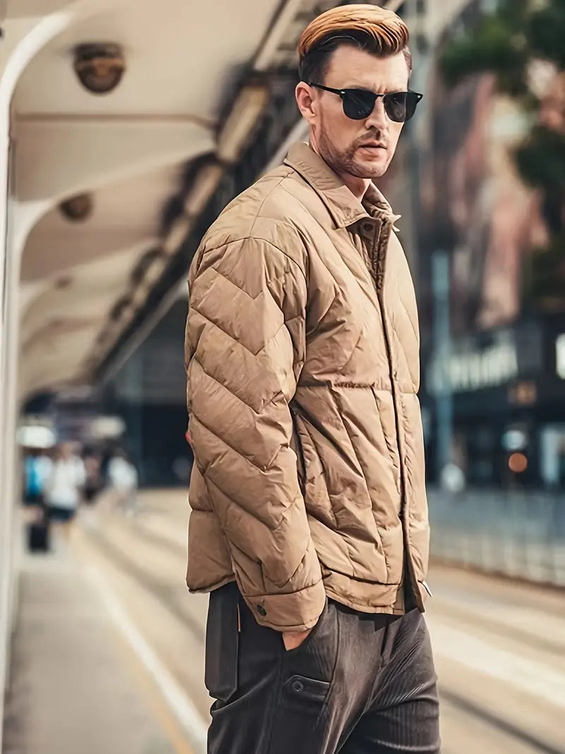 Men Jacket | Button front with collar and quilted stitching