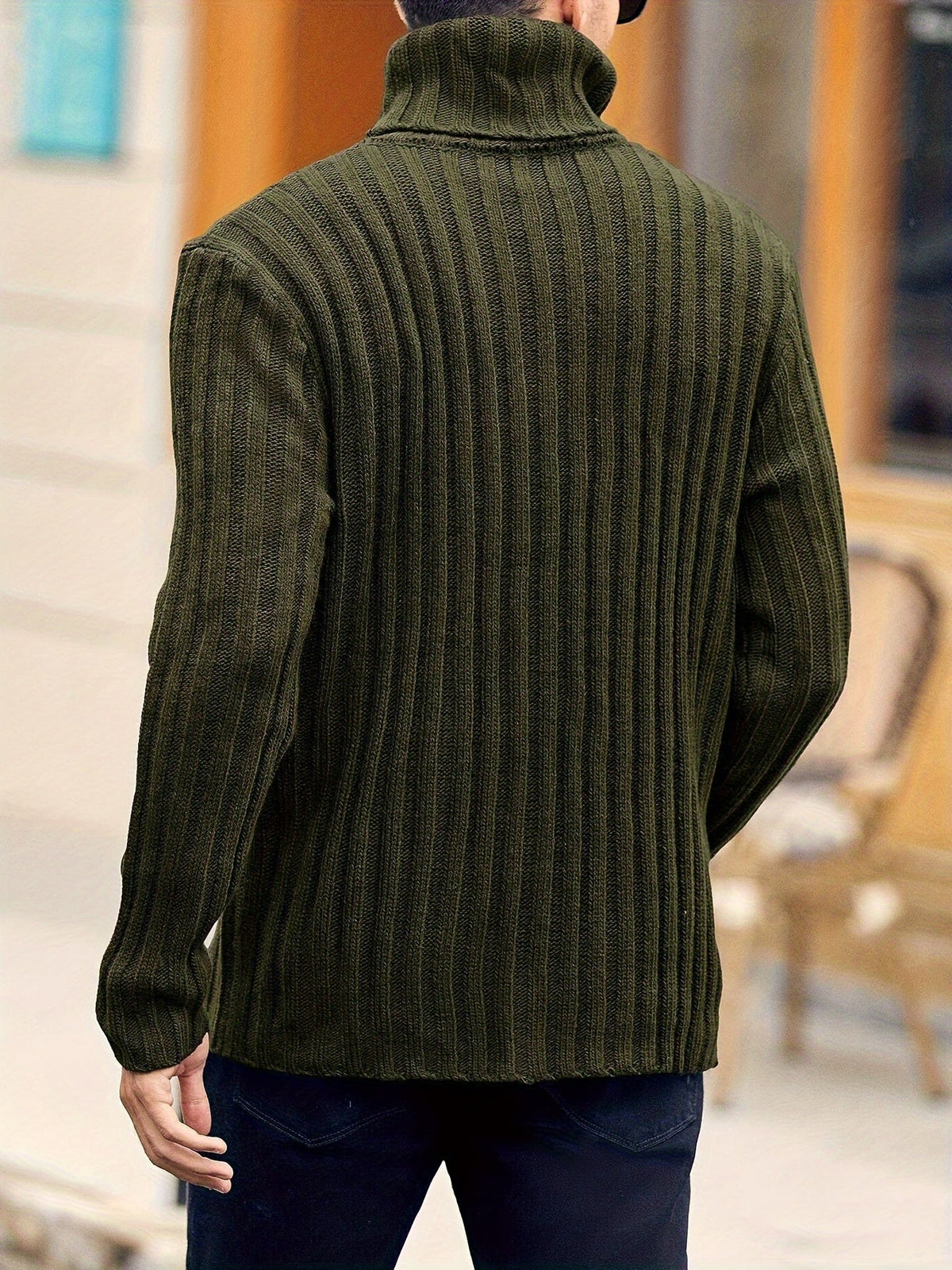 Textured Ribbed Knit High Neck Jumper for Men | Autumn and Winter Layer
