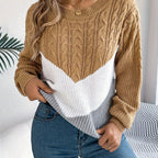 Colour Block Round Neck Knit Jumper for Women | Relaxed Fit Casual Wear