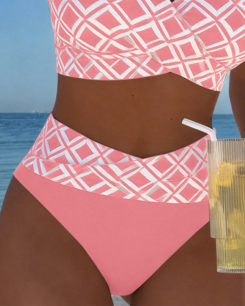 Check Print Wire Free Bikini Set with High Cut Briefs for Women | Beachwear