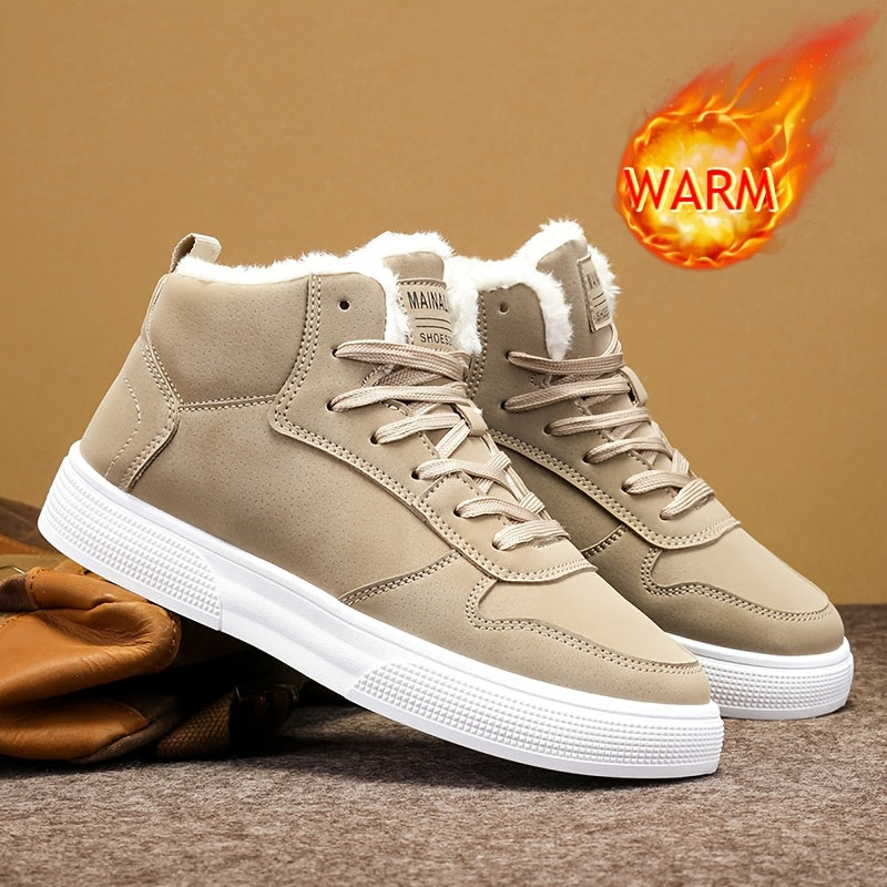 Plush Lined High Top Lace Up Trainers for Men | Cushioned Winter Walking