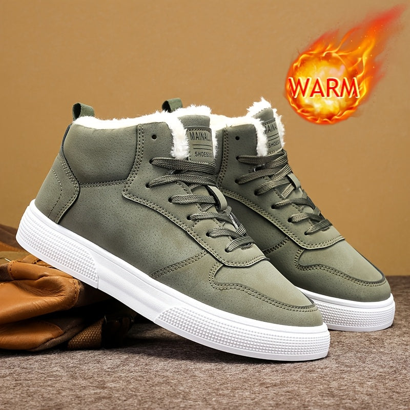 Plush Lined High Top Lace Up Trainers for Men | Cushioned Winter Walking